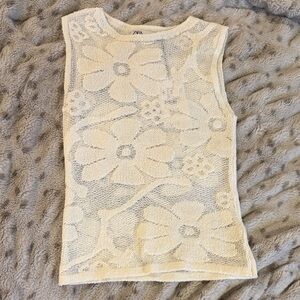 Zara // Off-White Floral Mesh Tank Top